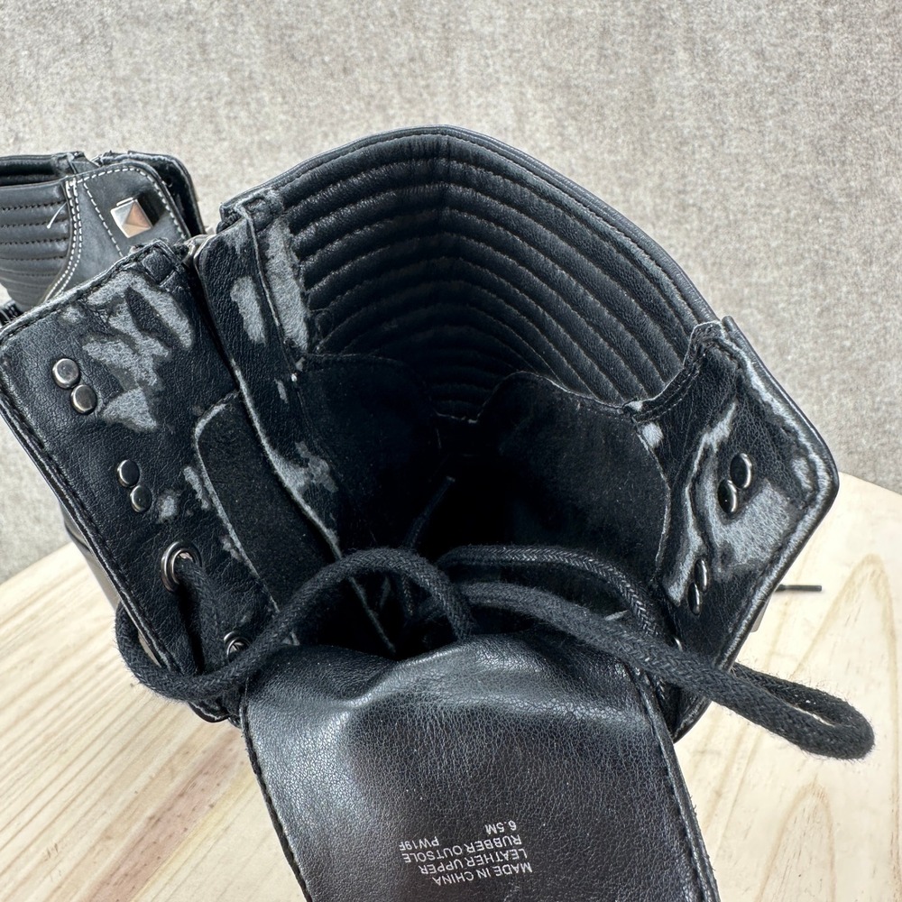 Michael Kors Bastisan Combat Boots 6.5 Black Leather Studded Lace Block Heel Lug - Picture 11 of 16